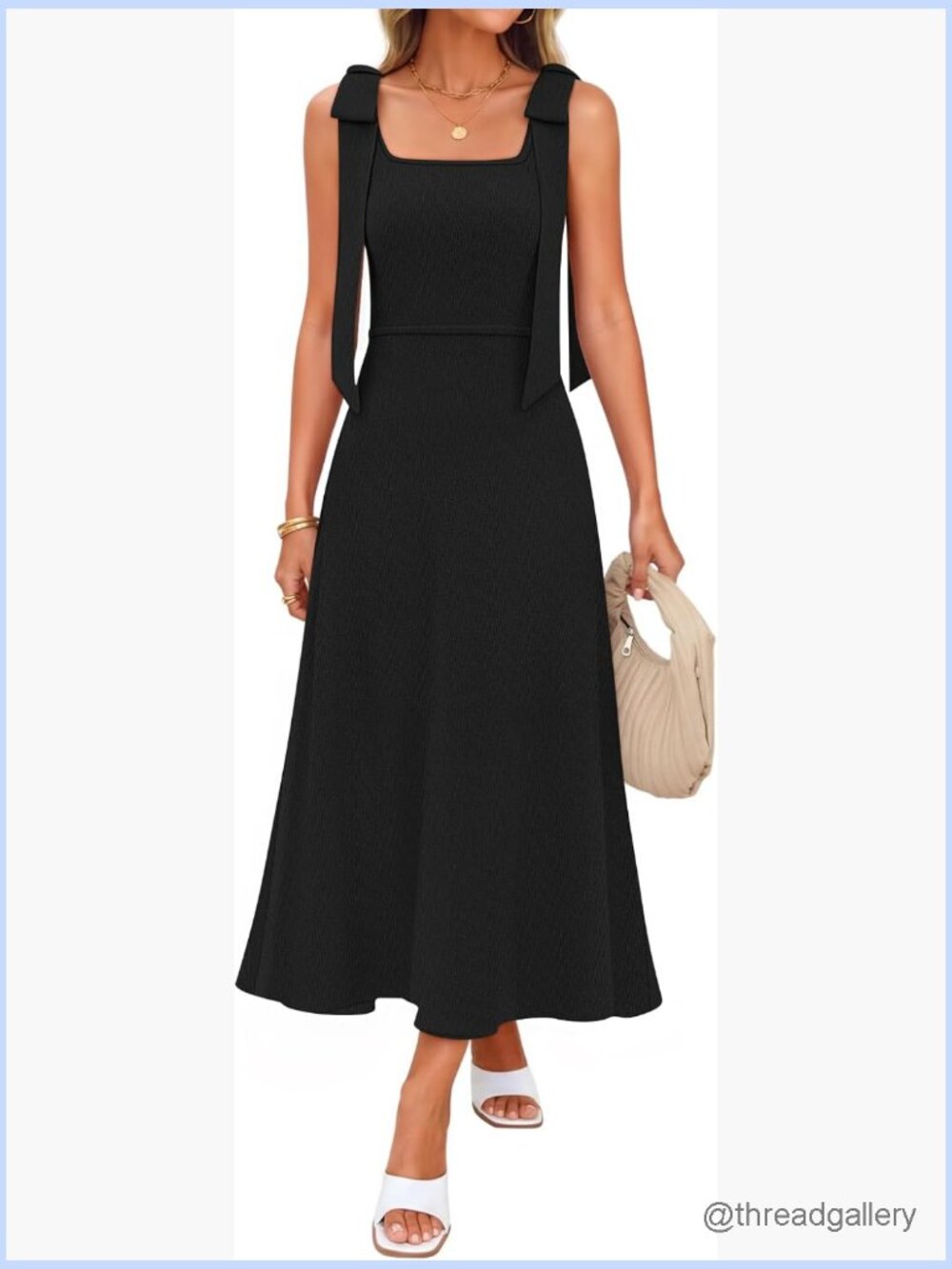 Sleeveless Square Neck Bow Strap Midi Sweater Dress - Picture 1 of 7